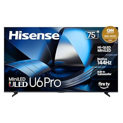 Hisense 75" U6 Pro Series Mini‑LED ULED 4K UHD HDR Gaming AI Smart Fire TV (75U6SF Pro, 2026 New) – Hi-QLED, Native 144Hz, Motion Rate 480, Dolby Vision IQ · Atmos, HDR10+, Glare-Free, Alexa+