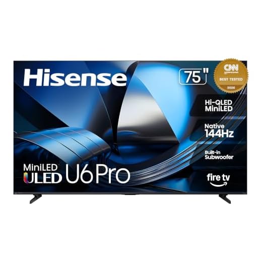 Hisense 75" U6 Pro Series Mini‑LED ULED 4K UHD HDR Gaming AI Smart Fire TV (75U6SF Pro, 2026 New) – Hi-QLED, Native 144Hz, Motion Rate 480, Dolby Vision IQ · Atmos, HDR10+, Glare-Free, Alexa+
