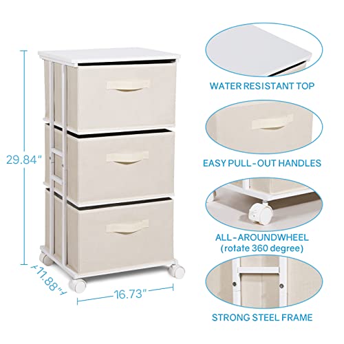 MAX Houser Dresser Tower with 3 Drawers,Fabric Dresser Drawer Organizer Unit,Dresser Chest with Wood Top,Vertical Storage Dresser,Small Dresser for Bedroom,Office-Beige - Thumbnail 3