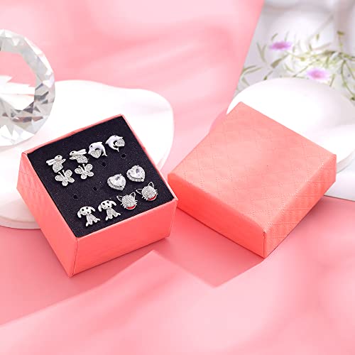 Faious 6 Pairs S925 Sterling Silver Stud Earrings Hypoallergenic Earrings Puppy Dog, Cat, Bunny Rabbit And Heart Cz Tiny Butterfly For Kids, Toddlers, Little Girls, Teens, Women #TOP1