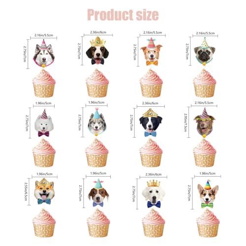Axvxby 48 Stück Kuchen Topper, Hund Geburtstagskuchen Kuchen Topper, Kuchen und Cupcake Topper, Haustier Geburtstag für Party Dekoration