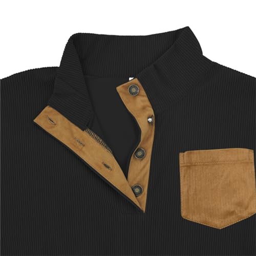 Mens Corduroy Sweatshirts Casual Lapel Collar Solid Henley Shirts Mock Neck Button Polo Pullover Waffle Sweaters4