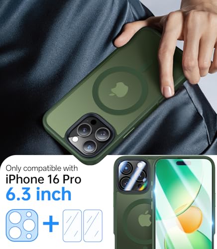Coque antichoc iPhone 16 Pro MagSafe vert avec verre trempé écran et objectif