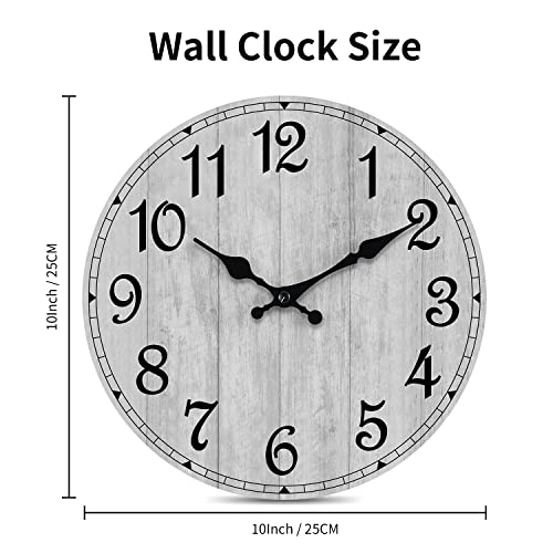 Hylanda Wall Clock, 10 Inch Rustic Wall Clocks Battery Operated Silent Non Ticking, Country Round Wooden Clocks Farmhous Wall Decor For Bathroom, Living Room, Kitchen, Bedrooms, Dining Room (Gray) #TOP3