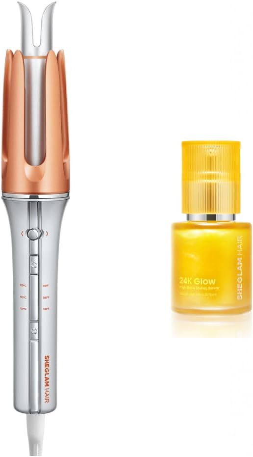 SHEGLAM Automatic Curling Iron 1 1/4 inch + 24K Anti-Frizz Hair Oil