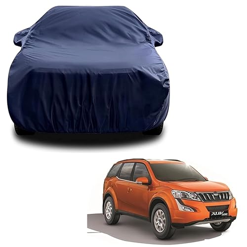 Sulfar 100% Water Resistant Car Body Cover Compatible with Mirror for Mahindra XUV 500 (Triple Stitched, Full Bottom Elastic, Navy Blue)