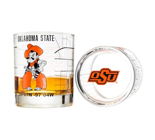 Image of Greenline Goods - Oklahoma State University Cowboys College Whiskey Glasses (Set of 2), 10 oz - Full-Color Logo + Campus Map