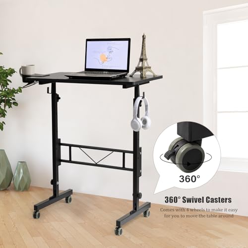 Image of SIDUCAL Standing Desk Adjustable Height, Small Mobile Table with Wheels, Rolling Desk for Standing or Sitting, Portable Computer Desk for Walking Pad, Black