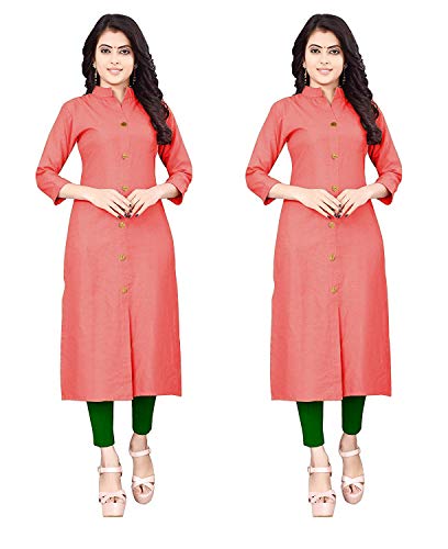 Image of NATEK Women's Cotton Straight Plain Kurtis Combo Pack of 2