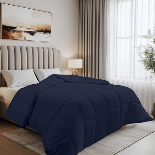 Utopia Bedding Edredón de Fibra 135 x 200 cm, Fibra Hueca siliconada, 940 gramo - (Azul Marino, Cama 80-135 x 200 cm)
