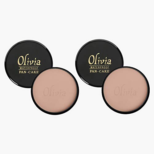 Image of Olivia Pan Cake 100% Waterproof 25g x 2 | Full Coverage Makeup Base | Smudge-Proof & Sweat-Resistant | Long-Lasting Velvety Finish | Hides Blemishes | For All Skin Types | Pack of 2 | White - 20