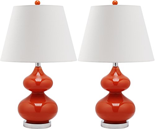 Safavieh Lighting Collection Eva Modern Contemporary Blood Orange Double Gourd Glass 24-Inch Bedroom Living Room Home Office Desk Nightstand Table Lamp Set Of 2 (Led Bulbs Included) #TOP2