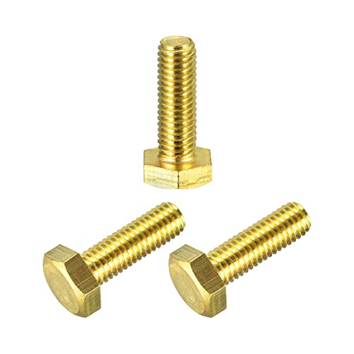Image of uxcell Brass Hex Bolts, M8x25mm 3pcs Fully Thread Grade 4.8 Solid Brass Hexagon Head Bolt Machine Screws for Machinery
