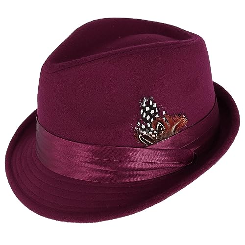 Kenny K Men's Dressy Faux Felt Fedora with Feather, Large, Maroon
