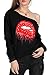 MAGICMK Woman’s Sweatershirt Lips Print Causal Blouse Off The Shoulder Long Sleeve Loose Slouchy Pullover Plus Size Tops(4XL) Red