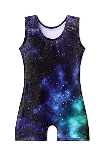 Image of EQSJIU Gymnastics Leotards for Girls Kids Rainbow Mosaic Mermaid Butterfly Stars Leopard Galaxy Tie Dye Cosmos Leopard