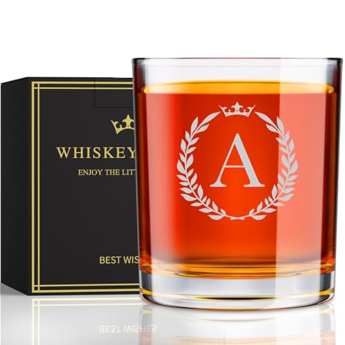 Mens Engraved A-Z 10.6 oz Rocks Whiskey Glass