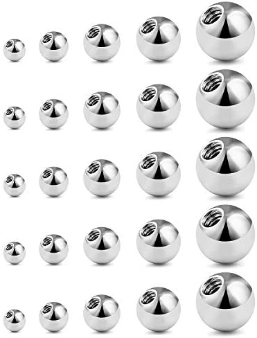 Prjndjw 25Pcs 14G Replacement Balls Externally Threaded Surgical Steel Balls Industrial Barbell Tongue Nipple Belly Button Piercing Rings Parts 3MM 4MM 5MM 6MM 8MM