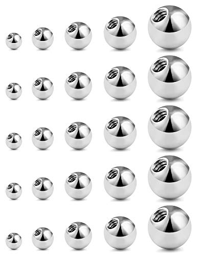 Prjndjw 25Pcs 14G 16G Replacement Balls internal thread & Externally Threaded Surgical Steel Balls Industrial Barbell Tongue Nipple Belly Button Eyebrow Rook Piercing Rings Parts 3MM-8MM