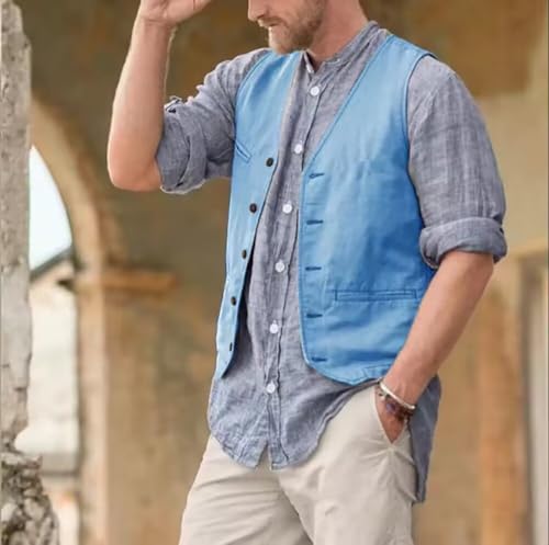 Mens Summer Casual Cotton Linen Sleeveless Lightweight Vest Beach Waistcoat2