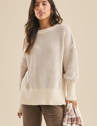 Faleave Women's Fashion Sweater Fall Casual Long Sleeve Ribbed Knit Crew Neck Pullover Sweaters Blouse Tops2