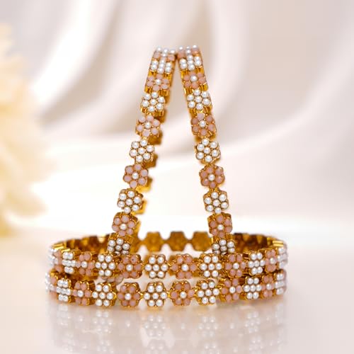 Image of Rubans Gold Plated Pearl Beaded Bangles Jewellery Gift for Women & Girls | Ethnic Wedding Traditional Bridal
