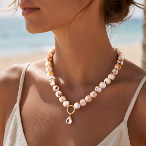 Turandoss White Beaded Necklace for Women, CZ Pendant Choker - image 2