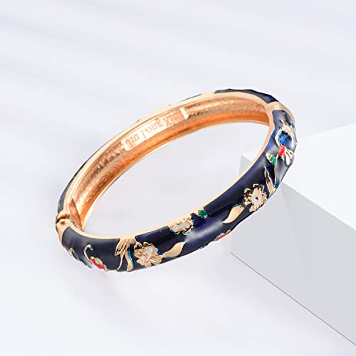UJOY Designer Indian Style Cloisonne Bracelets, 2.4'' Openable Cuff Enameled Bangles Set Jewelry Gift for Women Packed in Box 55A111-55B31 naby blue - Image 3
