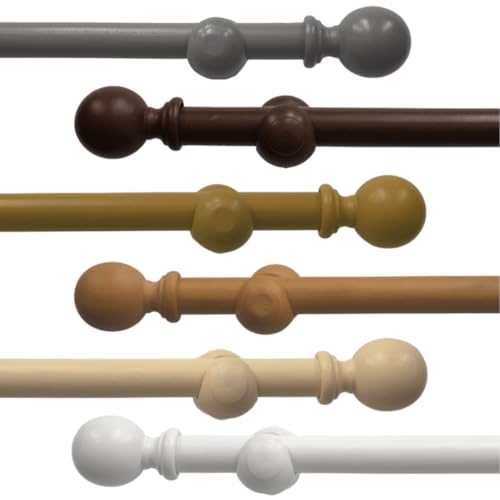 Wood Eyelet Curtain Pole 28mm with Round Finials - Trimmable - Suitable for any room - 120cm Length - White
