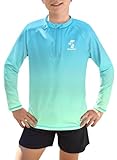 BesserBay UV Shirt Kinder Badeshirt UPF 50+ Langarm 1/4 Zip Rash Guard Schwimmshirt Badeshirt Blau Mintgrün 110