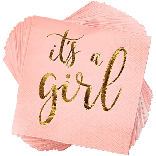 It?s a Girlパーティー用品、ピンクペーパーナプキン(5 x 5インチ、ゴールドホイル、50枚パック)の商品画像（Amazon）