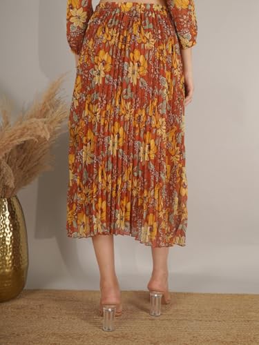 Image of NUEVOSDAMAS Floral Printed Pleated Navy /Multi Skirt