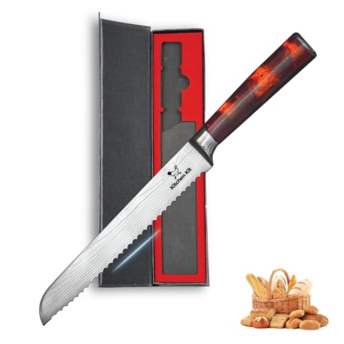 Bread Knife for Homemade Bread Sourdough – Damascus Style Serrated Bread Knife 10 Inch - Ultra Sharp Cuchillo para Pan for Cakes