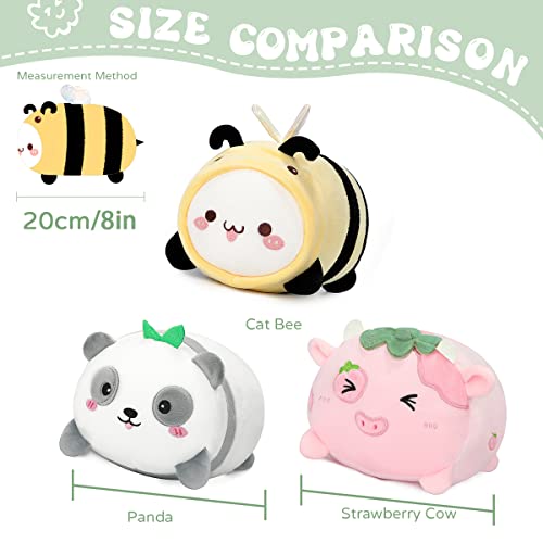 Aixini 8 Inch Plush Toys Set 3Pcs Stuffed Animals Packs Cute Cat Bee/Panda/Strawberry Cow Plush, Super Soft Kawaii Plushies For Girls #TOP6