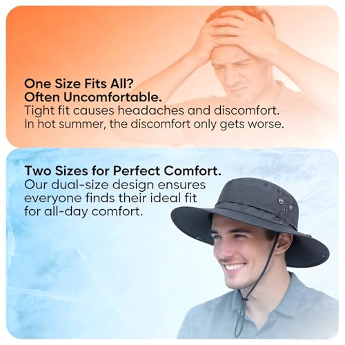 PLCWSCFV Sun Hats for Men Bucket Boonie UV Protection UPF50+ Waterproof Wide Brim Foldable Packable Fishing Beach Safari Light Grey X-Large XX-Large XL XXL