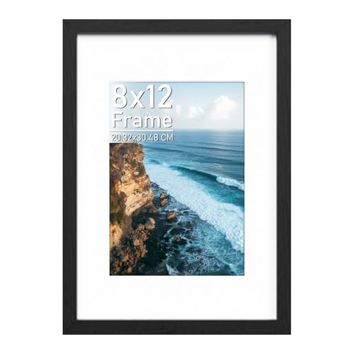 Histarzeda 8x12 Picture Frame 20 x 30 cm Wooden Black 8x12 Frame with Perspex Glass 8 x 12 Frames for Collage Photo Wall Desktop & Wall Horizontal Vertical Decoration in Home Office (Black)