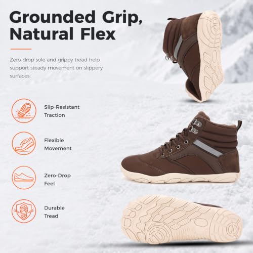 Image of Womens Mens Winter Barefoot Boots Warm Minimalist Wide Toe Box Snow Boots Zero Drop Sole Outdoor Water Resistant Ankle Booties