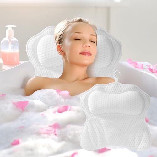 Badewannenkissen, Netz-Badewannenkissen Nacken,Kissen Badewanne mit 6 Saugnäpfen, mit Kopf-, Nacken-, Schulter- und Rückenstütze, Badekissen für Badewanne für Home Spa und Badewanne((Weiß)
