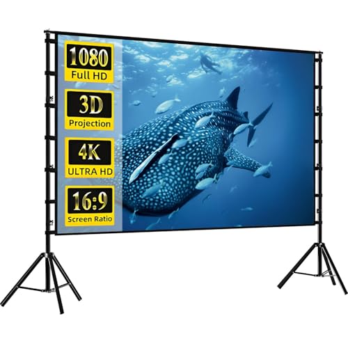 Pantalla de proyector portátil con soporte, 16:9 4K HD, tela ligera sin arrugas, con bolsa de transporte, para cine en casa y fiestas al aire libre (60in/16:9) miniatura 1