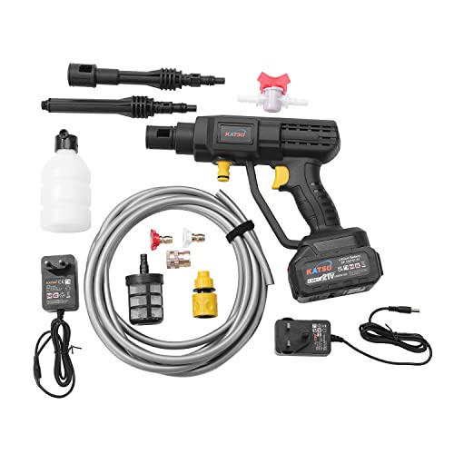 KATSU FIT-BAT 21V Cordless Pressure Washer with 4.0Ah Battery and Charger, Portable High Pressure Washer Cleaner Gun with 2 Nozzles and Hose Kits for Patio Cleaning Car Washing Garden Watering