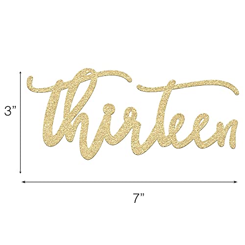 Image of Festiko13th Birthday Cake Topper Decoration - THIRTEEN - 7 inch x 3.5 inch Thirteenth Bday Topper w /Premium Double Sided Gold Glitter Card stock Paper - Happy Birthday Accessory For Men & Women