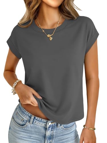 Image of UNCLECAT Womens Crop Tops Loose Fit Cap Short Sleeve Summer Tee