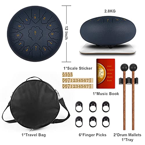 KUD Tongue Drum, 12 Zoll 13 Tone C-Dur Zungentrommel Schlagzeug Instrument, Steel Pan Töne Schlaginstrument Hand Pan Drum mit Trommelschlägeln Tragetasche Note Sticks für Meditation Yoga Klangheilung - Image 7