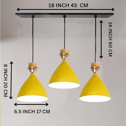 Image of Modern Yellow Dome Hanging Pendant Light for Ceiling, Aluminium, Antique Decor, E-27 Holder, (Bulb is not Included) 3 Light Linear Set
