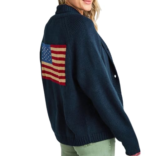 Women American Flag Cardigan Sweaters Y2k Long Sleeve Open Front Button Down Cardigans USA Flag Knitwear