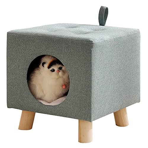 ZIMGOD Square Cat Bed Stool with Solid Wood Legs, Multipurpose Pet House/Cat Hideaway, Kittens Nest Used as Foot Stool/Footrest, Easy to Move (Style : Style 3)