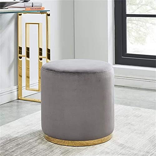 SaryEdge Reposapiés Redondo de Terciopelo tapizado Moderno con Asiento Adicional y Base Dorada para Sala de Estar y Dormitorio, Color Azul Claro, 35(Gris-35x40cm (14x16 Pulgadas)