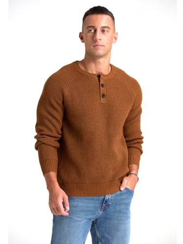 RQP Men's Henley Sweater Long Sleeve Button Crewneck Sweater Knit Sweater Casual Waffle Texture Pullover Sweater2