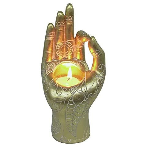 AUTUUCKEE Kerzenhalter Statue Ornament Tisch Zen Teelicht Entspannen Harz Wohnen om Home Geschenk Schlafzimmer Meditation Yoga Buddha Hand Cover