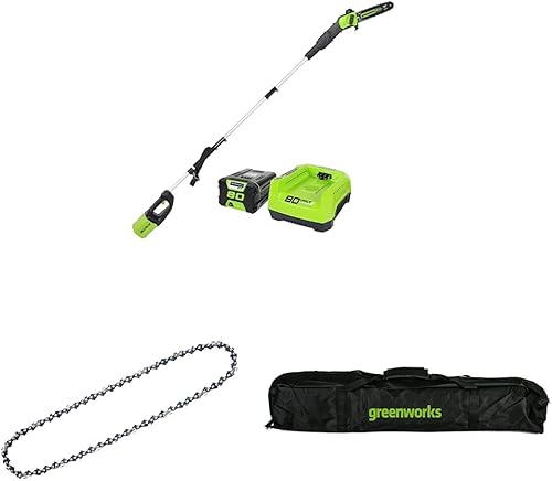 Greenworks Pro 80V 10 pulgadas sin escobillas, batería de 2Ah y cargador incluidos PS80L210 y cadena de repuesto de 10 pulgadas, 2937002 y estuche